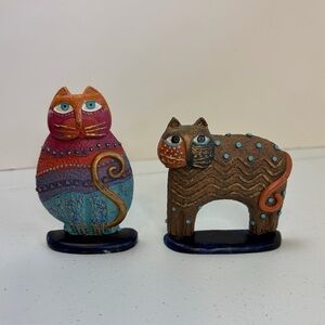 Laurel Burch Vintage 90s Colourful Resin Cats Lot of 2 Cat Lady Decor Red blue